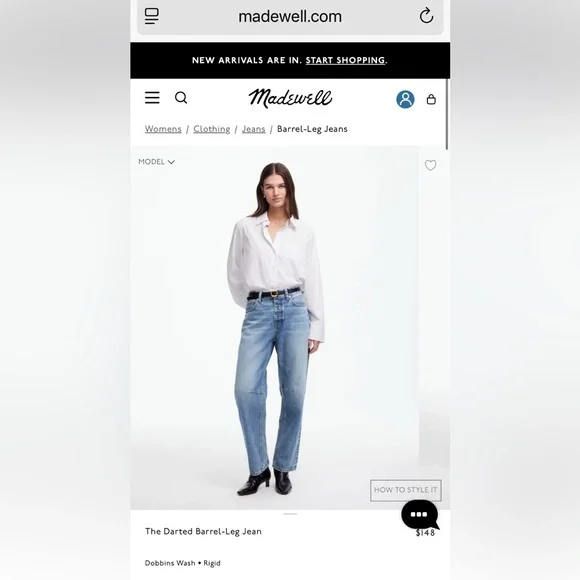 Madewell Blue Darted Barrel Leg Women's Jeans - Picture 3 of 7